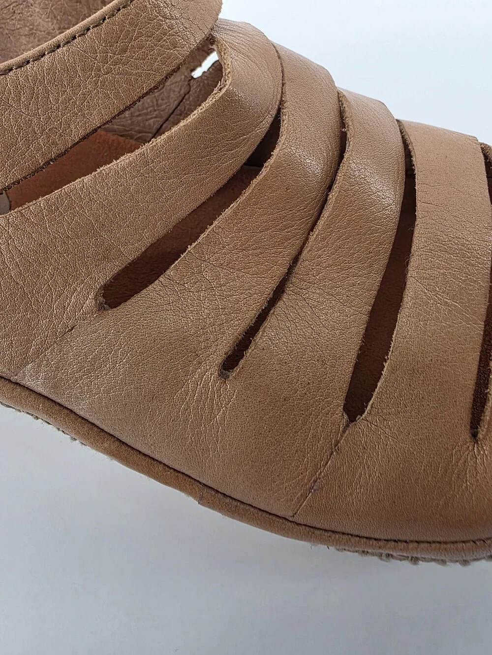 Bussola Formentera Toffee Leather Cork Wedge Sandals, Sz 40